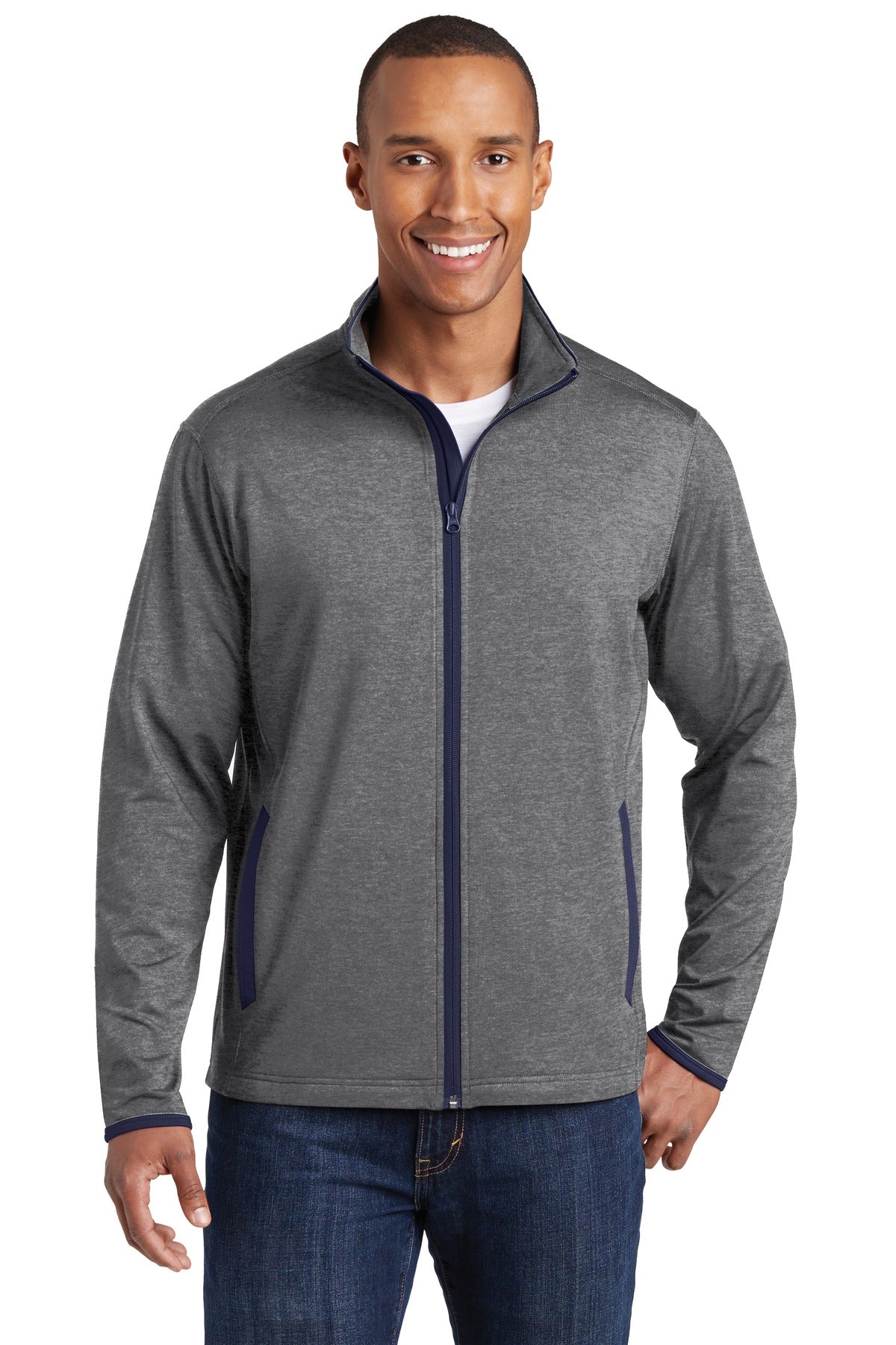Sport-Tek ®  Sport-Wick ®  Stretch Contrast Full-Zip Jacket.  ST853