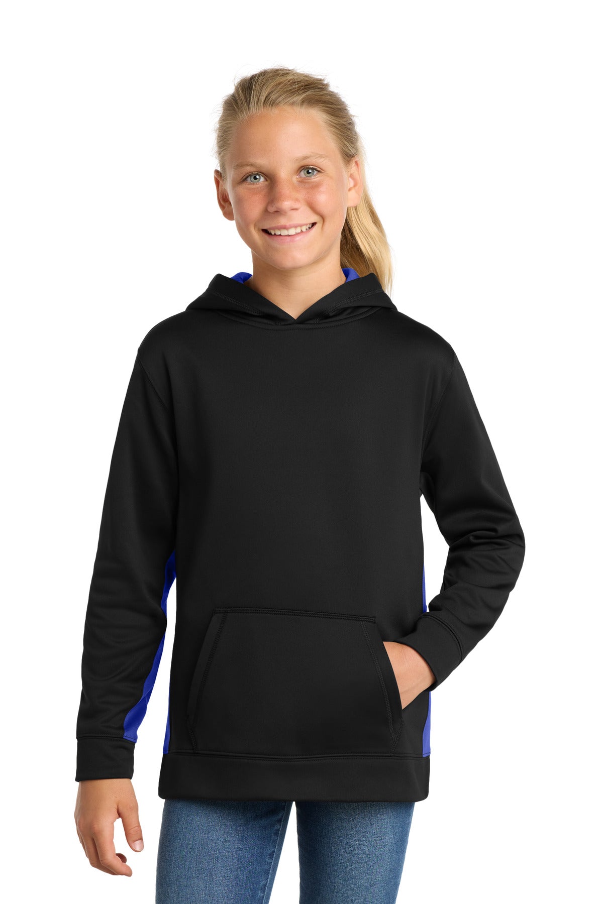 Sport-Tek ®  Youth Sport-Wick ®  Fleece Colorblock Hooded Pullover.  YST235