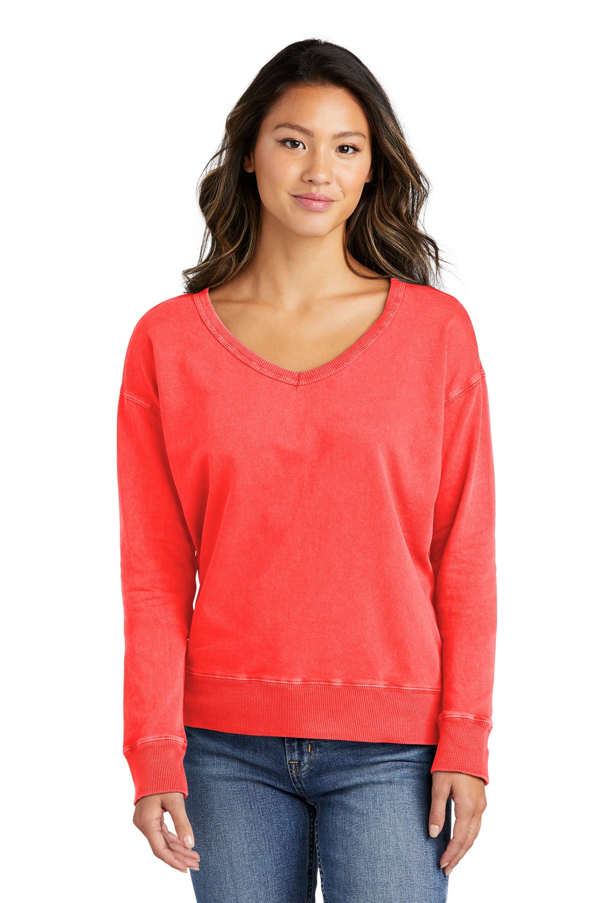 Port & Co ™  Women's Beach Wash ®  Garment-Dyed V-Neck Sweatshirt LPC098V