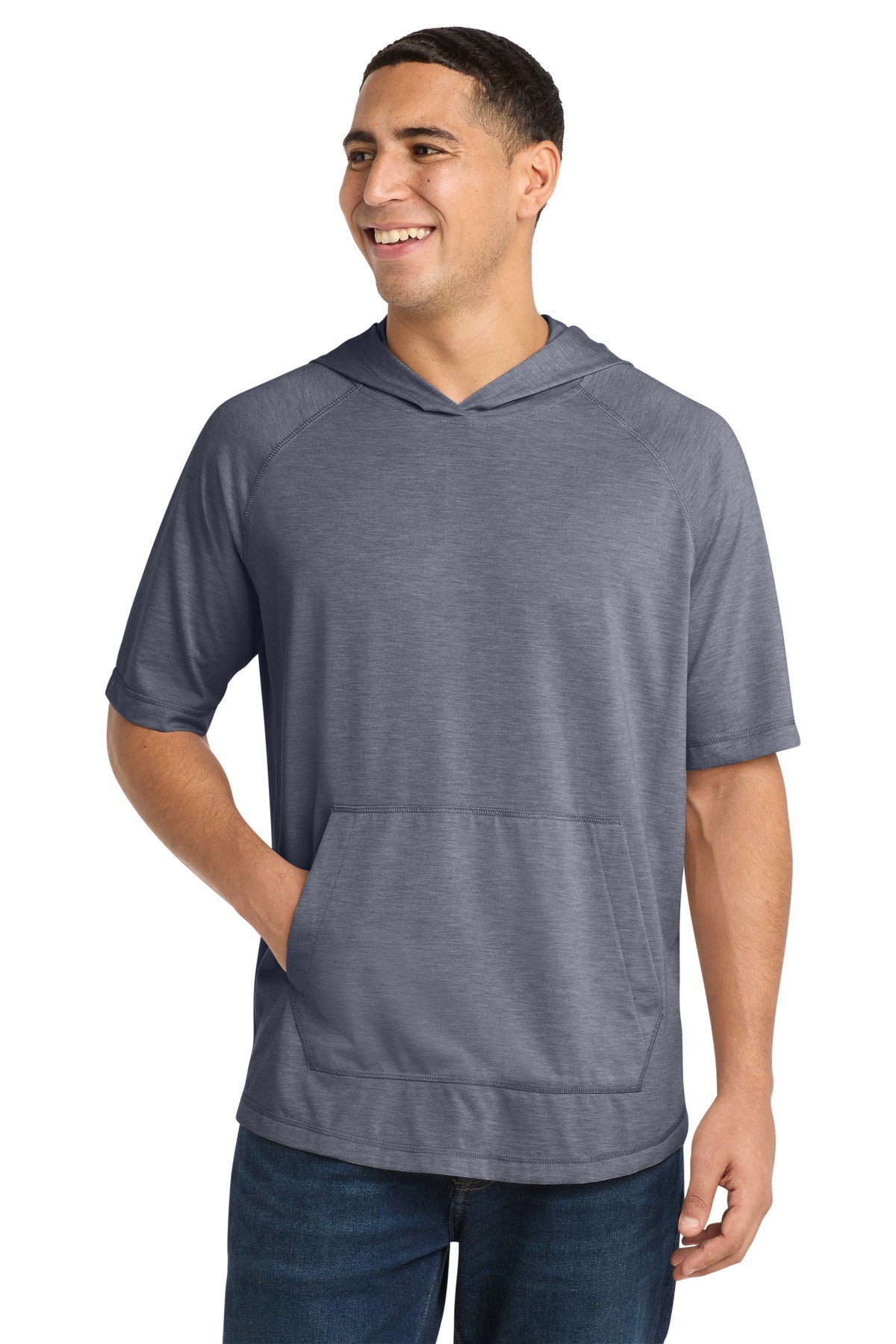Sport-Tek  ®  PosiCharge  ®  Tri-Blend Wicking Short Sleeve Hoodie. ST404