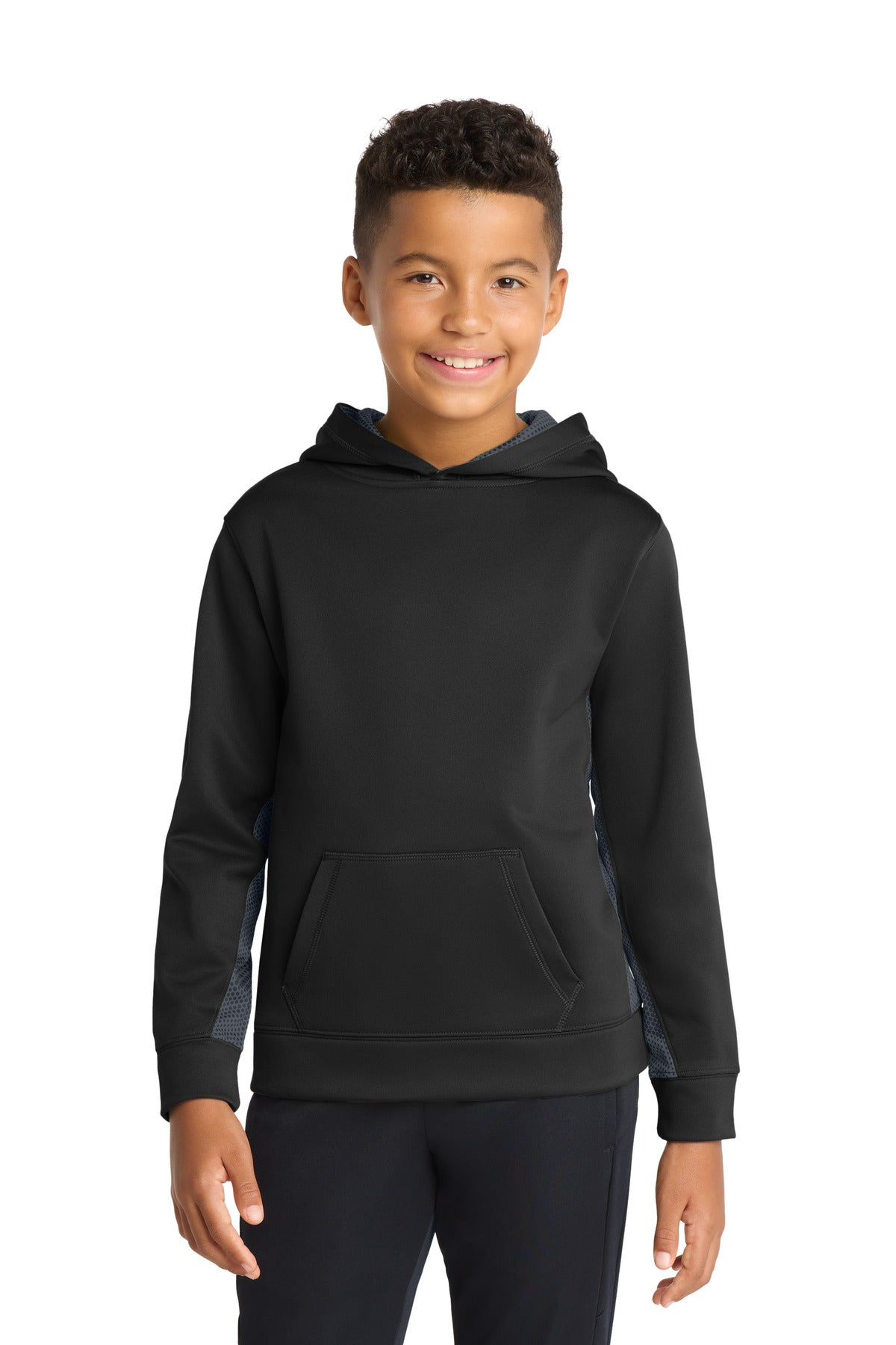 Sport-Tek ®  Youth Sport-Wick ®  CamoHex Fleece Colorblock Hooded Pullover.  YST239