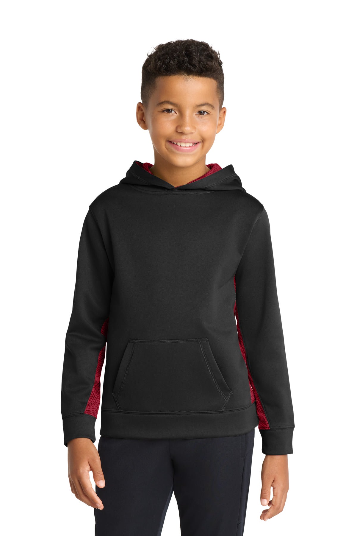 Sport-Tek ®  Youth Sport-Wick ®  CamoHex Fleece Colorblock Hooded Pullover.  YST239