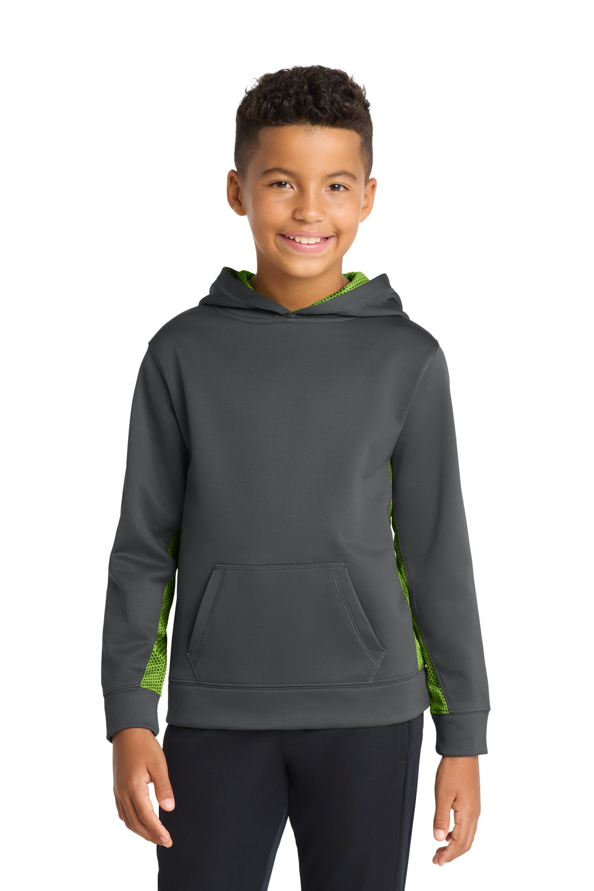 Sport-Tek ®  Youth Sport-Wick ®  CamoHex Fleece Colorblock Hooded Pullover.  YST239